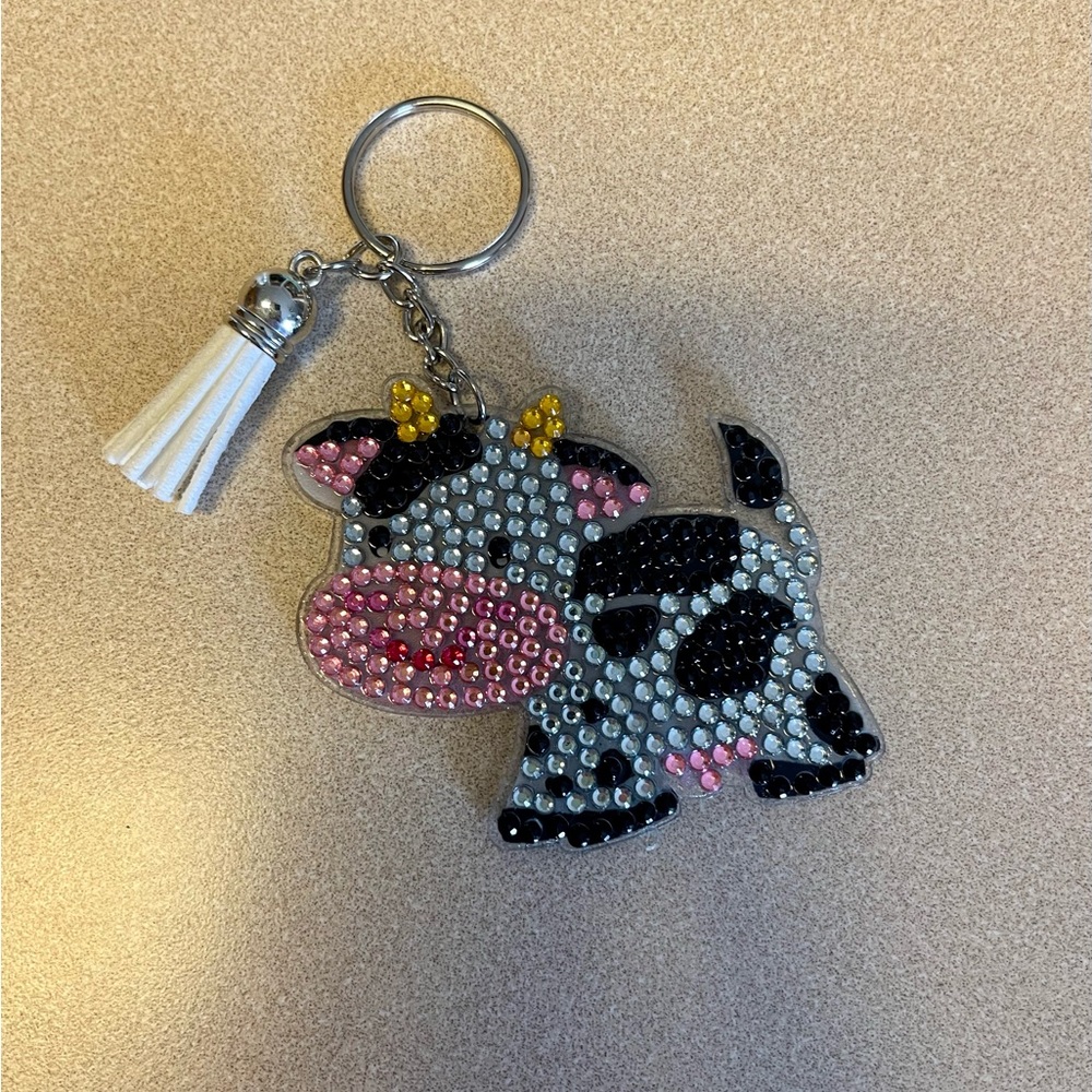 Handmade Diamond Dot Keychain - Cow